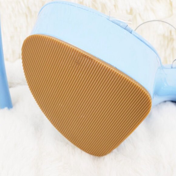 Baby Blue 2 Strap Clear upper Platform 6" Heels - Picture 8 of 8